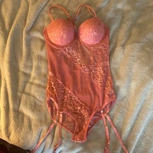 Pink Lace Push Up Teddy Size M